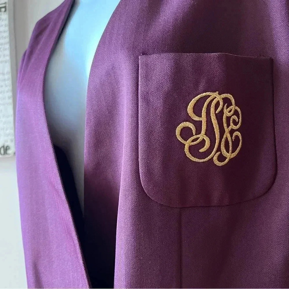 Vintage 80s Gilmor Herringbone Collarless Purple Blazer Size 14 - Picture 3 of 9